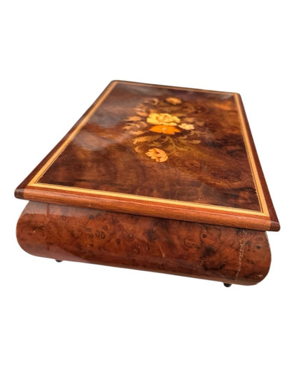 Vintage Wooden Jewelry Box Floral Inlay Sorrento Italian  Music Box Italy 1950s