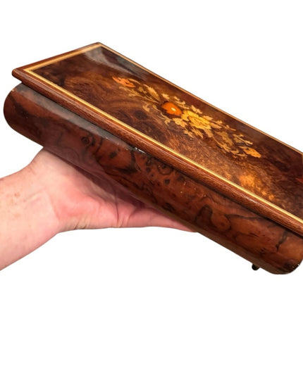 Vintage Wooden Jewelry Box Floral Inlay Sorrento Italian  Music Box Italy 1950s