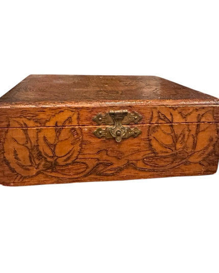 Antique wooden Handmade carved Wooden Jewelry Box with Rose Design