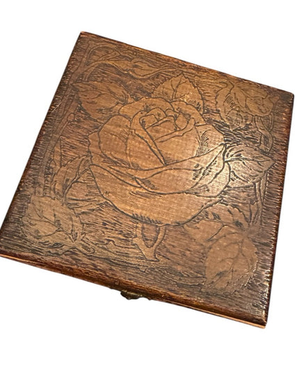 Antique wooden Handmade carved Wooden Jewelry Box with Rose Design