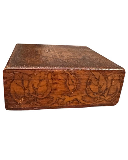 Antique wooden Handmade carved Wooden Jewelry Box with Rose Design