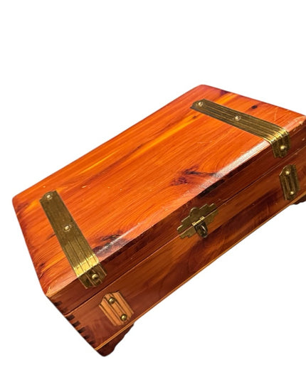 Vintage 1970s Wooden Cedar Jewelry box trinket  with Brass Accents