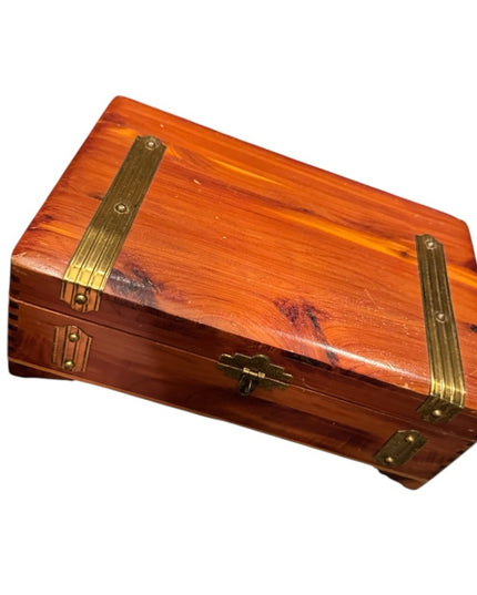 Vintage 1970s Wooden Cedar Jewelry box trinket  with Brass Accents