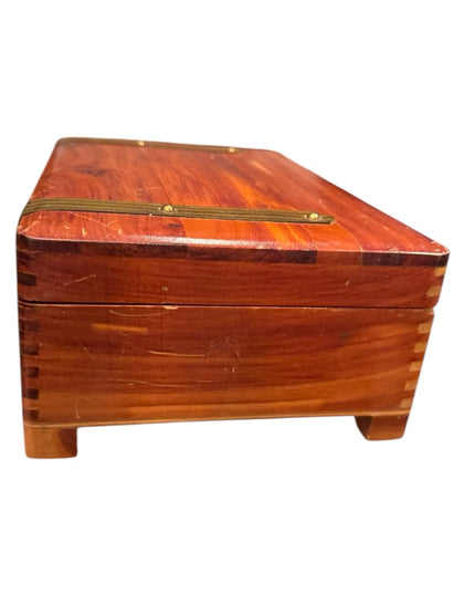 Vintage 1970s Wooden Cedar Jewelry box trinket  with Brass Accents