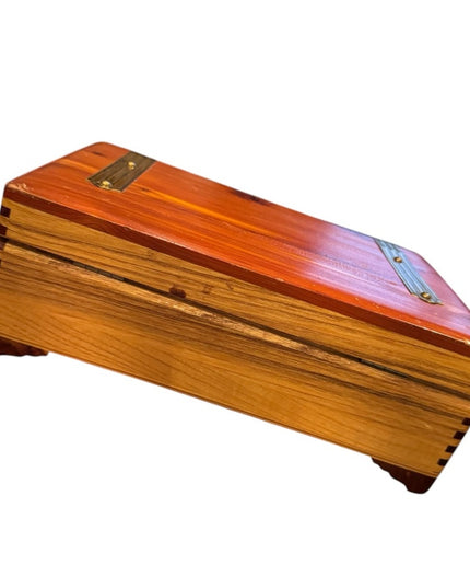 Vintage 1970s Wooden Cedar Jewelry box trinket  with Brass Accents