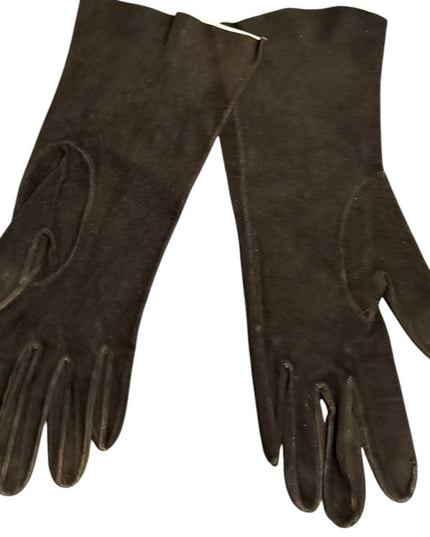 Vintage 1960s  Doeskin suede Embroidered floral Black Gloves with Flower Design