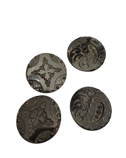 4 Antique Victorian Black glass carved scrollwork Decorative Buttons 1800s