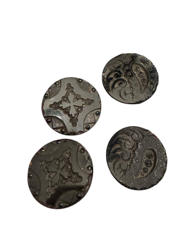 4 Antique Victorian Black glass carved scrollwork Decorative Buttons 1800s