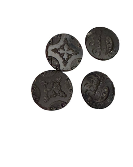 4 Antique Victorian Black glass carved scrollwork Decorative Buttons 1800s