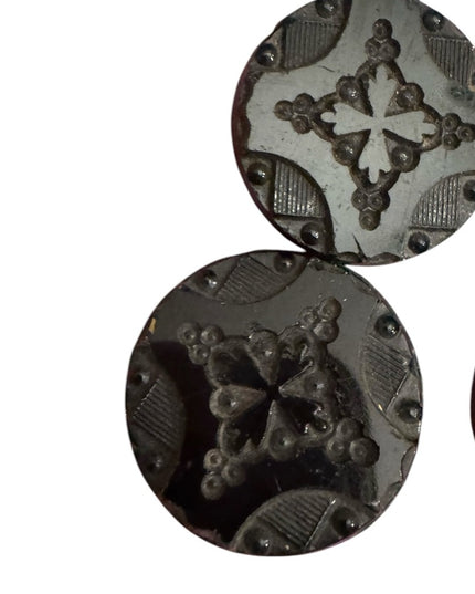 4 Antique Victorian Black glass carved scrollwork Decorative Buttons 1800s