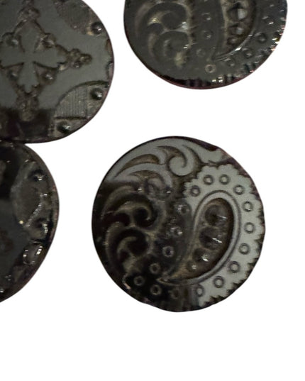 4 Antique Victorian Black glass carved scrollwork Decorative Buttons 1800s