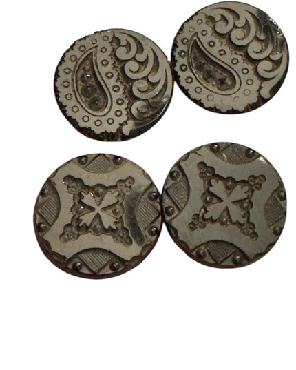 4 Antique Victorian Black glass carved scrollwork Decorative Buttons 1800s