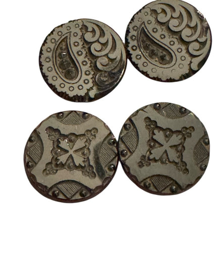 4 Antique Victorian Black glass carved scrollwork Decorative Buttons 1800s