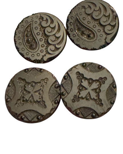 4 Antique Victorian Black glass carved scrollwork Decorative Buttons 1800s