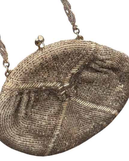Beaded Vintage 1960's De Pinna Evening Bag Purse Silver Seed Cocktail Wedding