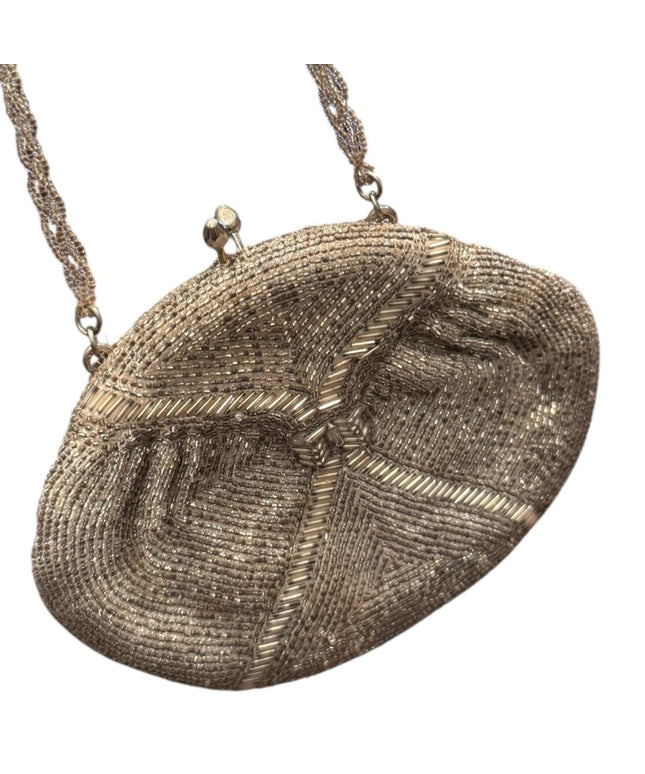 Beaded Vintage 1960's De Pinna Evening Bag Purse Silver Seed Cocktail Wedding