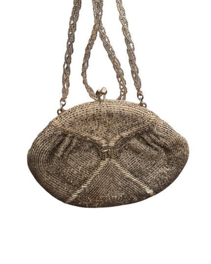 Beaded Vintage 1960's De Pinna Evening Bag Purse Silver Seed Cocktail Wedding