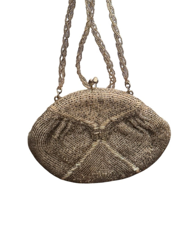 Beaded Vintage 1960's De Pinna Evening Bag Purse Silver Seed Cocktail Wedding