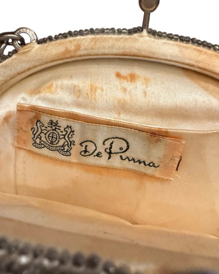 Beaded Vintage 1960's De Pinna Evening Bag Purse Silver Seed Cocktail Wedding