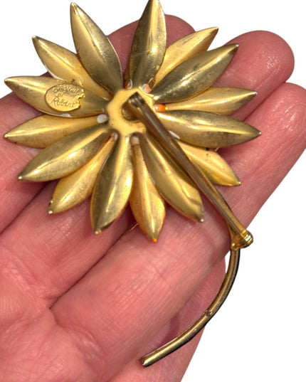 Vintage "Original by Robert" Enamel Orange Daisy Flower with Lady Bug Brooch Pin