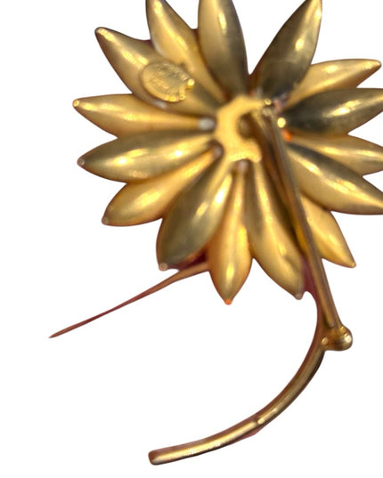 Vintage "Original by Robert" Enamel Orange Daisy Flower with Lady Bug Brooch Pin