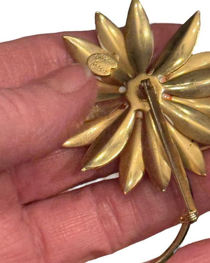 Vintage "Original by Robert" Enamel Orange Daisy Flower with Lady Bug Brooch Pin