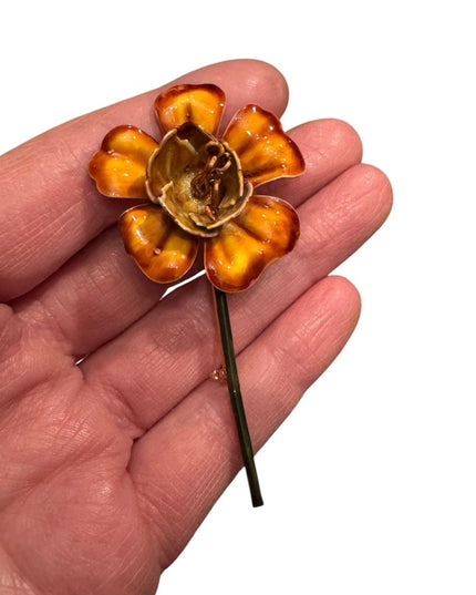 Vintage "Original by Robert" Enamel Orange Flower Brooch Pin