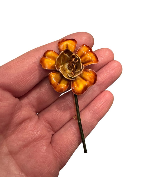 Vintage "Original by Robert" Enamel Orange Flower Brooch Pin
