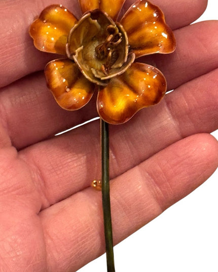 Vintage "Original by Robert" Enamel Orange Flower Brooch Pin