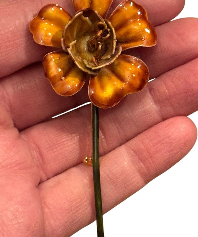 Vintage "Original by Robert" Enamel Orange Flower Brooch Pin