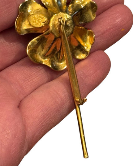 Vintage "Original by Robert" Enamel Orange Flower Brooch Pin