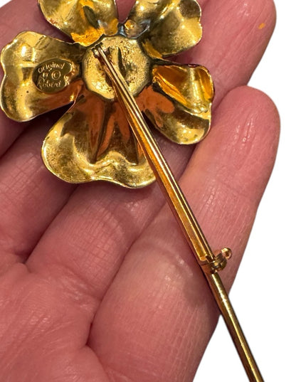 Vintage "Original by Robert" Enamel Orange Flower Brooch Pin