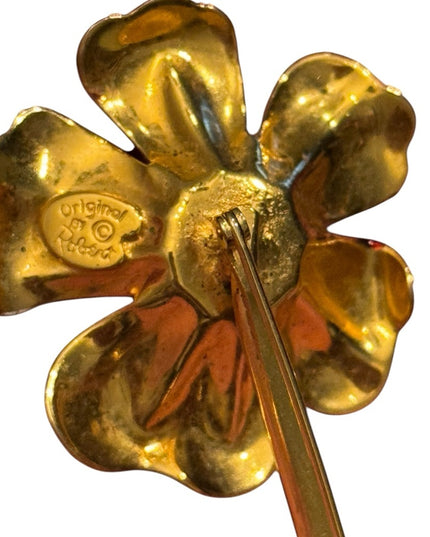 Vintage "Original by Robert" Enamel Orange Flower Brooch Pin
