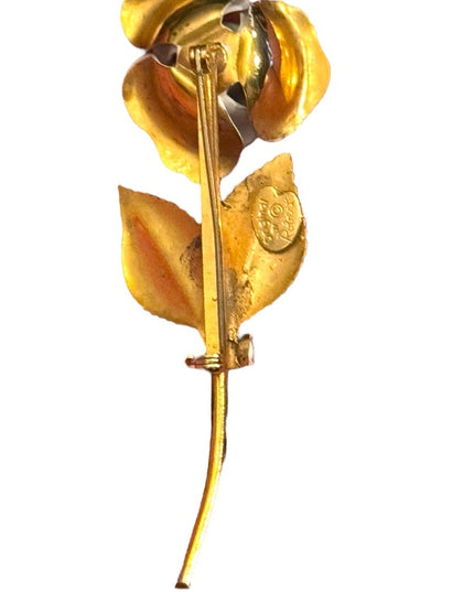 Rare Vintage Original by Robert Brooch Yellow Enamel Rose Flower Single Stem