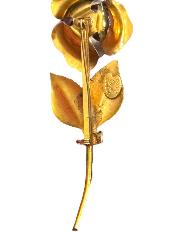 Rare Vintage Original by Robert Brooch Yellow Enamel Rose Flower Single Stem
