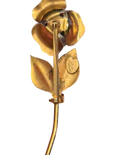 Rare Vintage Original by Robert Brooch Yellow Enamel Rose Flower Single Stem