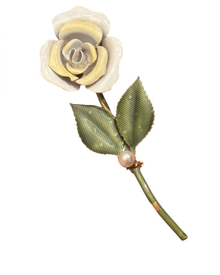 Rare Vintage Original by Robert Brooch Yellow Enamel Rose Flower Single Stem