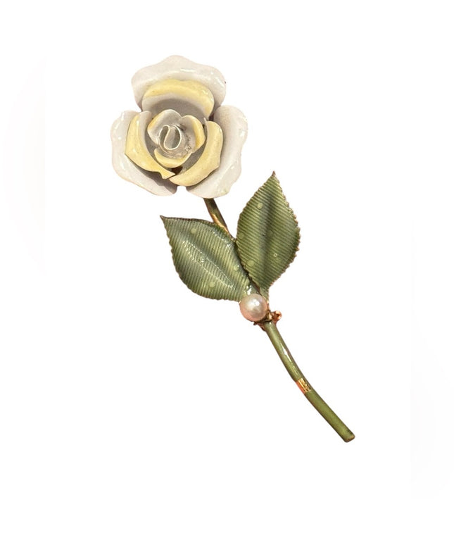 Rare Vintage Original by Robert Brooch Yellow Enamel Rose Flower Single Stem