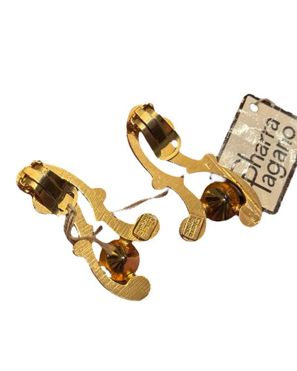 Vintage black enamel gold plt w crystal Sharra Pagano Clip on Earrings