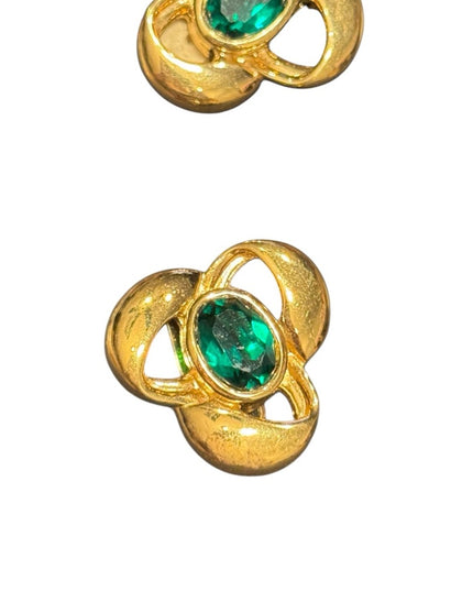 Vintage Nina Ricci Gold plt Green Crystal floral design Clip-On Earrings