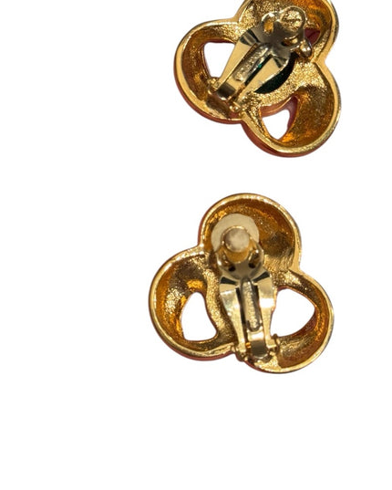Vintage Nina Ricci Gold plt Green Crystal floral design Clip-On Earrings
