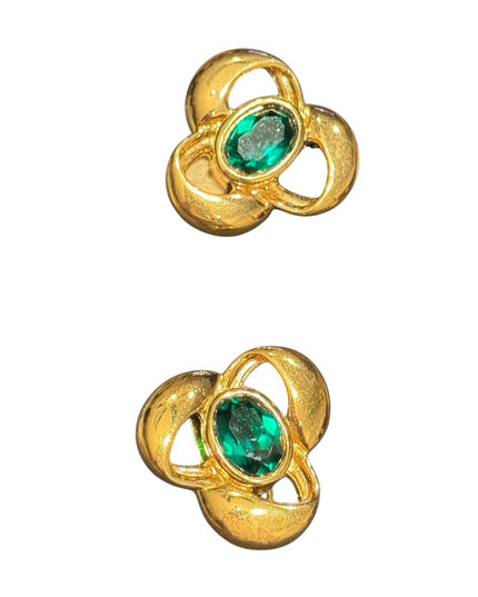 Vintage Nina Ricci Gold plt Green Crystal floral design Clip-On Earrings