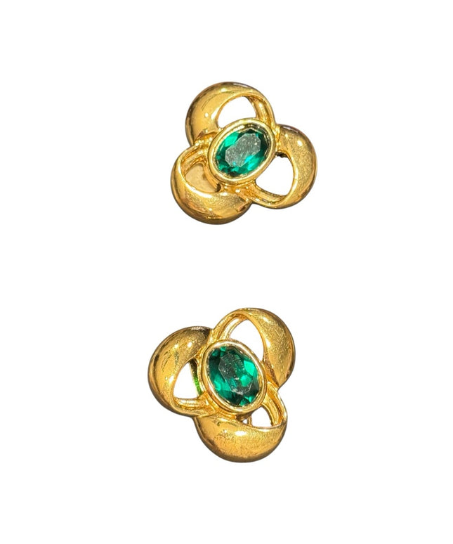 Vintage Nina Ricci Gold plt Green Crystal floral design Clip-On Earrings