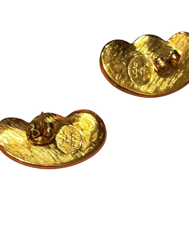 Vintage KJL for Avon Gold and Orange enamel crystal rhinestone Earrings