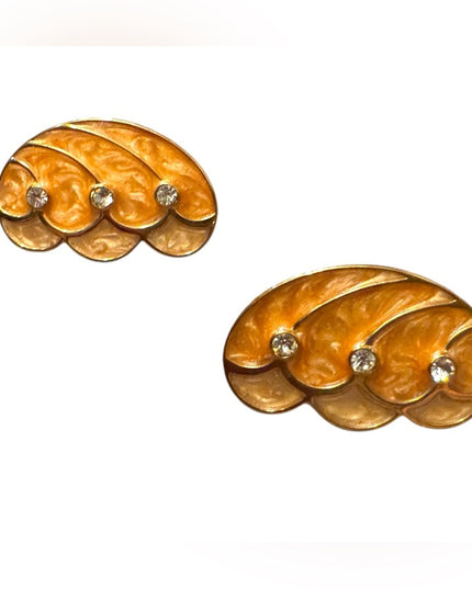 Vintage KJL for Avon Gold and Orange enamel crystal rhinestone Earrings