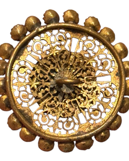 Antique 1850s Hand painted French Angel Gold filagree Button with Rhinestones