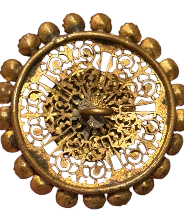Antique 1850s Hand painted French Angel Gold filagree Button with Rhinestones