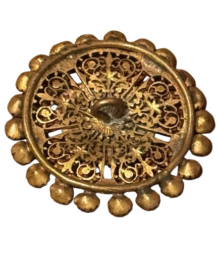 Antique 1850s Hand painted French Angel Gold filagree Button with Rhinestones