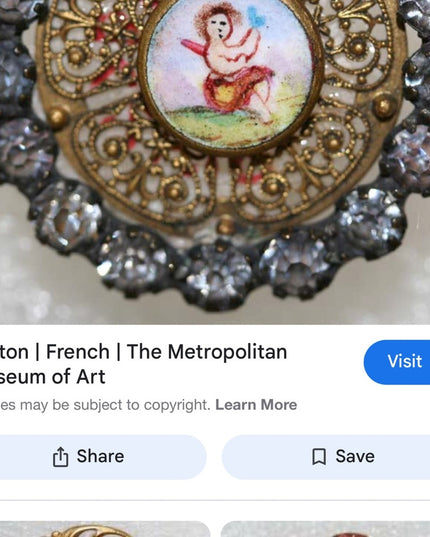 Antique 1850s Hand painted French Angel Gold filagree Button with Rhinestones