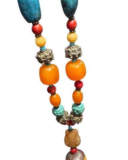Vintage Bohemian Trader bead  Necklace with Turquois and Orange beads Buddah
